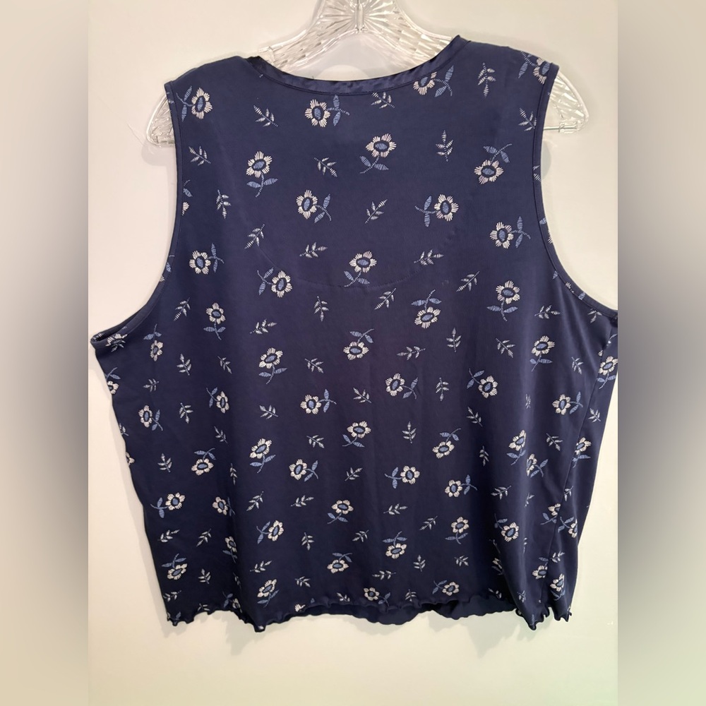 Fashion Bug Womenβs Size 22 / 24 Navy Sleeveless Blouse Floral Y2K Rose Satin - Picture 13 of 15